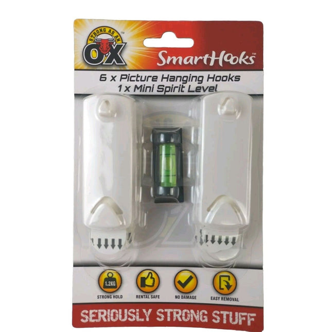 6 Pictures Handing Hooks Strips Self Adhesive Wall Hanging Picture Spirit Level