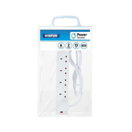6 Way 2 Mtr Extension Socket White Neon Indicator Plug