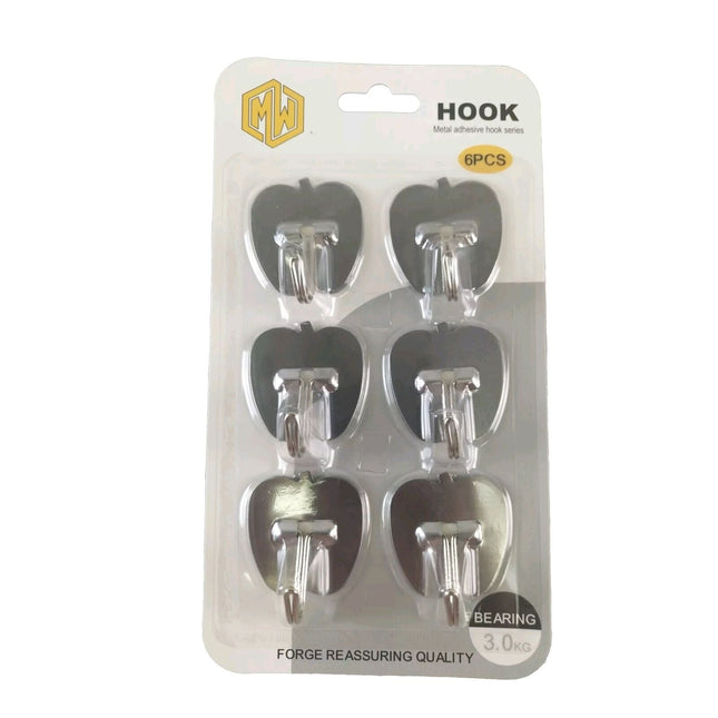 6pcs Stainless Steel Self Adhesive Hooks Strong Sticky Stick on Wall Door Hooks