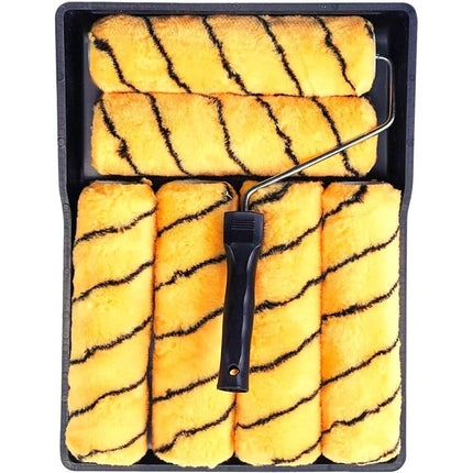 9" PAINT ROLLER SET 7pcs TRAY HANDLES WITH 5 TIGER SLEEVE ROLLERS DIY