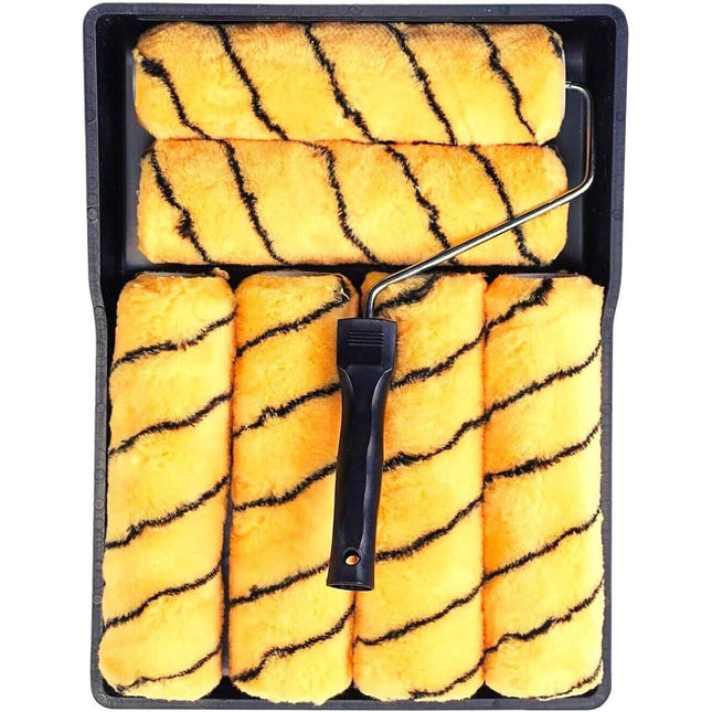 9" PAINT ROLLER SET 7pcs TRAY HANDLES WITH 5 TIGER SLEEVE ROLLERS DIY