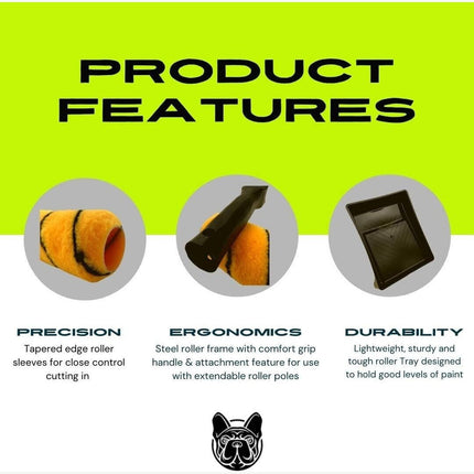 9" PAINT ROLLER SET 7pcs TRAY HANDLES WITH 5 TIGER SLEEVE ROLLERS DIY