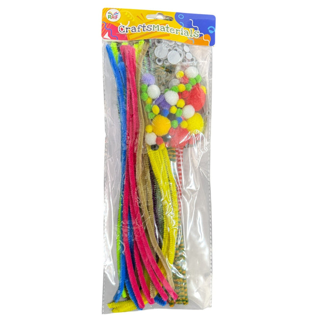 Arts and Crafts Supplies Set Kids DIY Supplies Include Pipe Cleaners, Pom Poms, Buttons for Craft DIY Art Supplies