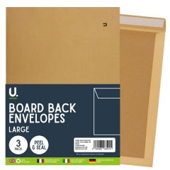 Board Back Envelopes Large, 229x324mm, 3pk