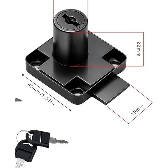 Cam Drawer Cabinet Cupboard lock 2 key Black