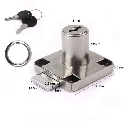 Cam Drawer Cabinet Cupboard lock 2 key Silver
