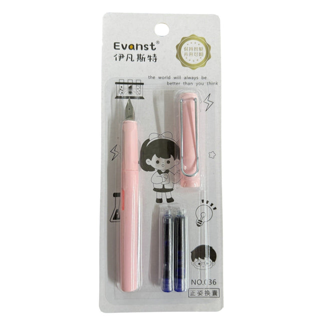 Easy Writer Fountain Pen Ink Pink Soft Grip tip With 2 Refile ink Blue for Signature and Decorative Writing