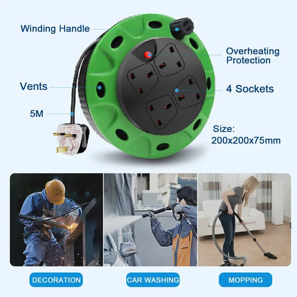 Extension Cable Reel 13Amp 4 Sockets Garden Tools Light 5/10/15/25/50m Cable