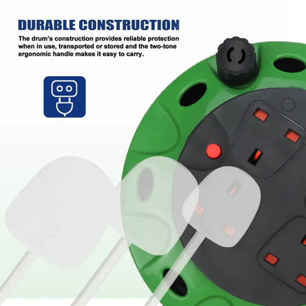 Extension Cable Reel 13Amp 4 Sockets Garden Tools Light 5/10/15/25/50m Cable