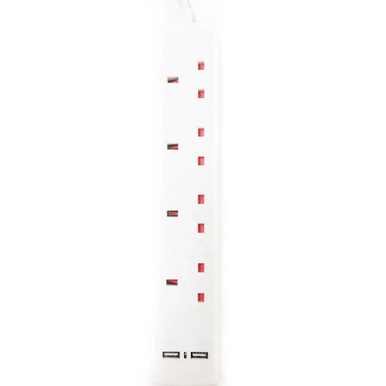 Extrastar 4 Gang with 2 USB Port Main Power Socket Extension Lead UK Plug 3m 13A