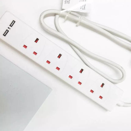Extrastar 4 Gang with 2 USB Port Main Power Socket Extension Lead UK Plug 3m 13A