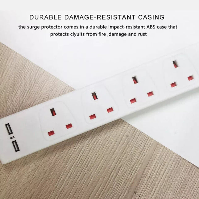 Extrastar 4 Gang with 2 USB Port Main Power Socket Extension Lead UK Plug 3m 13A