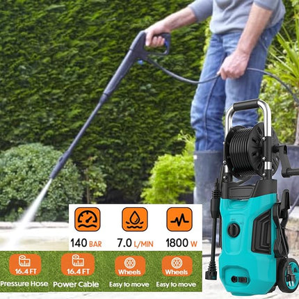 High Pressure Washer 140Bar 1800W Reel Wheel