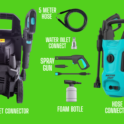 Maestro Craft High Pressure Washer Max 160Bar with 5-Meter Hose & Safety System for Garden & Vehicle Cleaning
