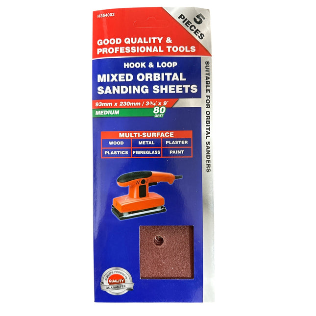 Hook & Loop Mixed Orbital Sanding Sheets 93mmx230mm 80 Grit