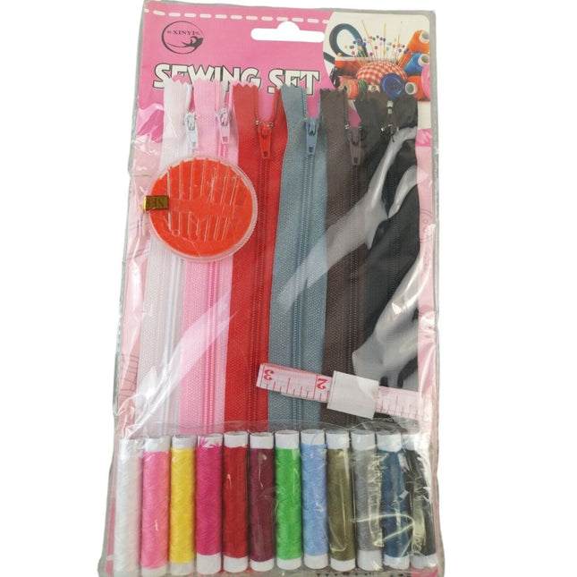 Jumbo Handy Sewing Kit Assorted Needles Set Zips Meter Thread Multicoloured