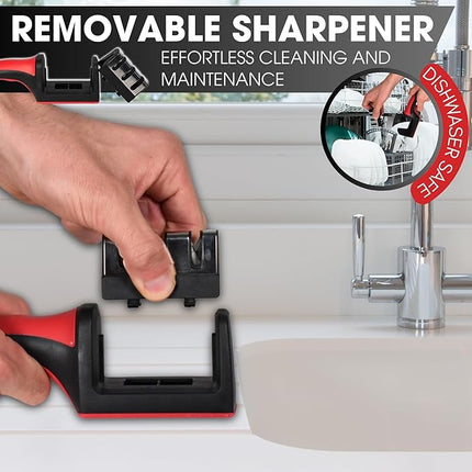Kitchen Knife Sharpener – 3 Stage Manual Knife Sharpeners for Sharpening Home and Restaurant Knives - Ceramic Stone