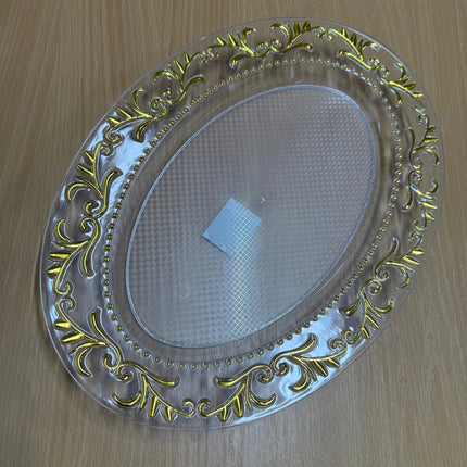 Oval Shape Plastic Transparent Gold Platted Serving Tray Size 37x25.5x2.5cm