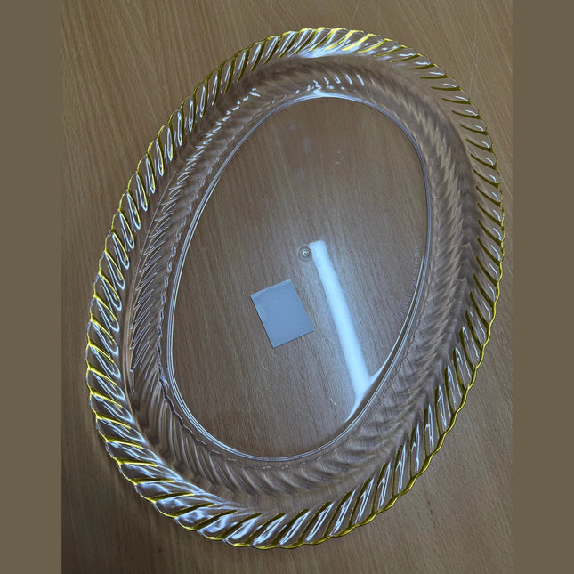 Oval Shape Plastic Transparent Gold Platted Serving Tray 36.5x25x3cm