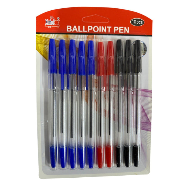 Pack of 10 ballpoint pens Blue, Red, Black with smooth writing