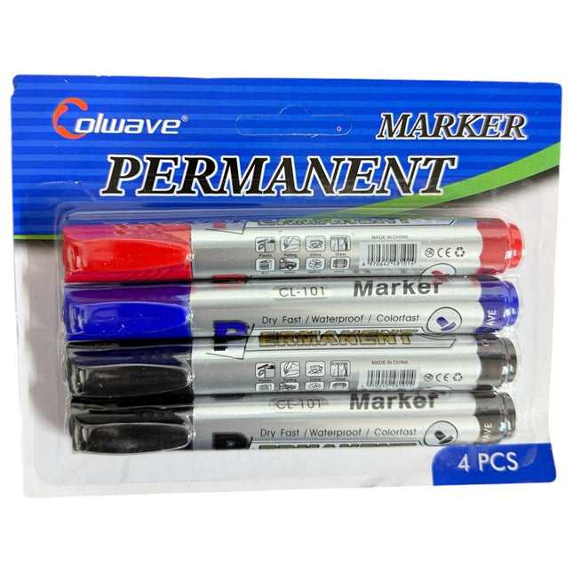 Pack of 4 Permanent Markers Dry Font, Waterproof, Colorfast