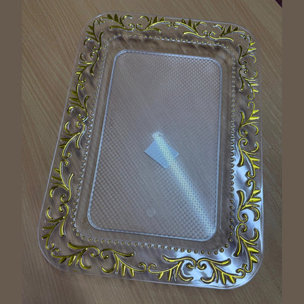 Plastic Rectangular Gold Platted Serving Tray 38x27x2.5cm