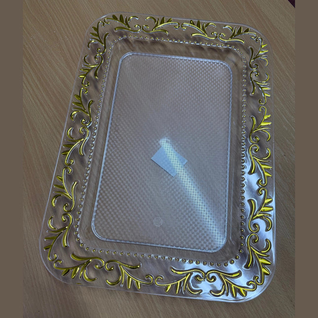 Plastic Rectangular Gold Platted Serving Tray 38x27x2.5cm
