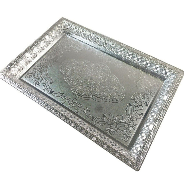 Plastic Silver/Gold Plated Rectangular Platters Serving Tray 33.8x23x3cm