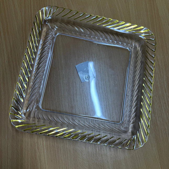 Plastic Square Transparent Gold Plated Serving Tray 25.5x25.5x2.8cm