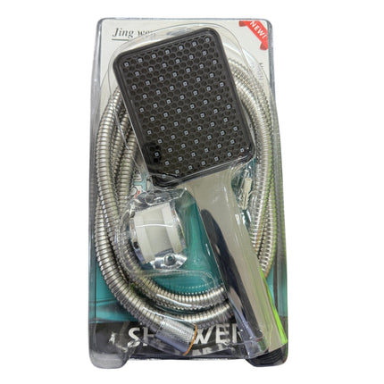 Rectangular handheld shower head with a flexible, durable stainless steel shower hose