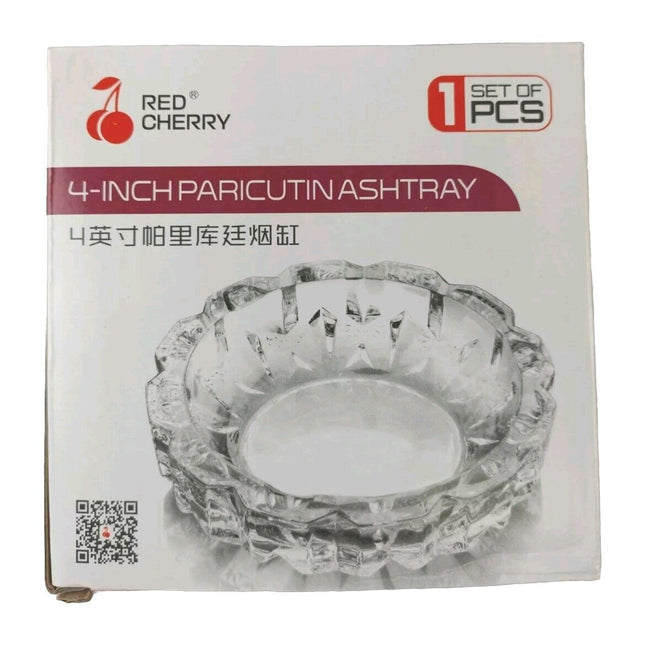 Round Cut Glass Ashtray Clear Smoker Ash Tray Stackable Home Bar 12cm