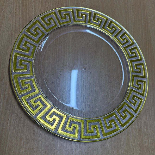 Round Shape Plastic Transparent Gold Platted Serving Tray Size 33cm