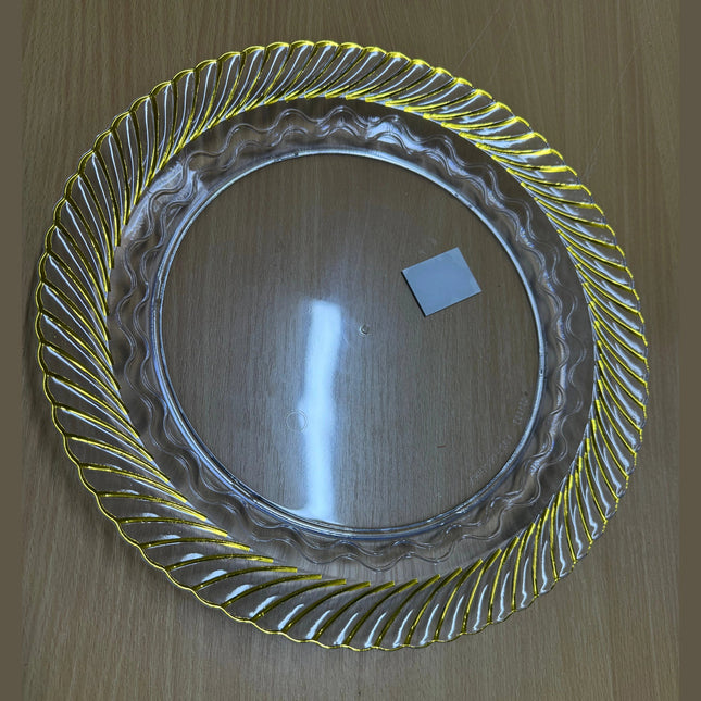 Round Shape Plastic Transparent Gold Platted Serving Tray 32x3cm