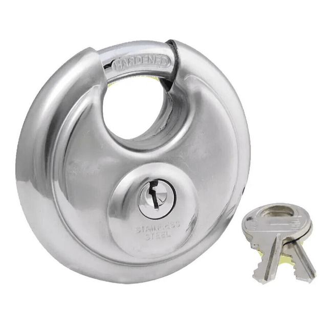 Round Stainless Steel Discus Shackle Padlock 2 Keys