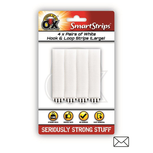 SAAO WHITE HOOK & LOOP STRIPS LARGE 4PK