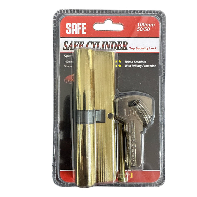 Safe Cylinder Security Lock 100mm 50/50 Gold