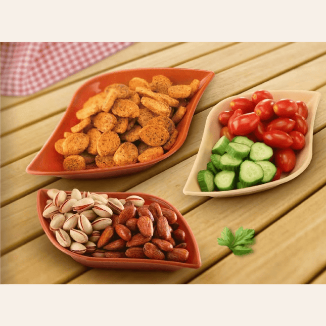 Set of 3 Plastic Leaf Shaped Snack Bowls Small Food Olive Nut Sauce Dip Dishes