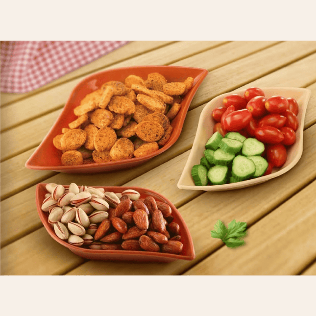 Set of 3 Plastic Leaf Shaped Snack Bowls Small Food Olive Nut Sauce Dip Dishes