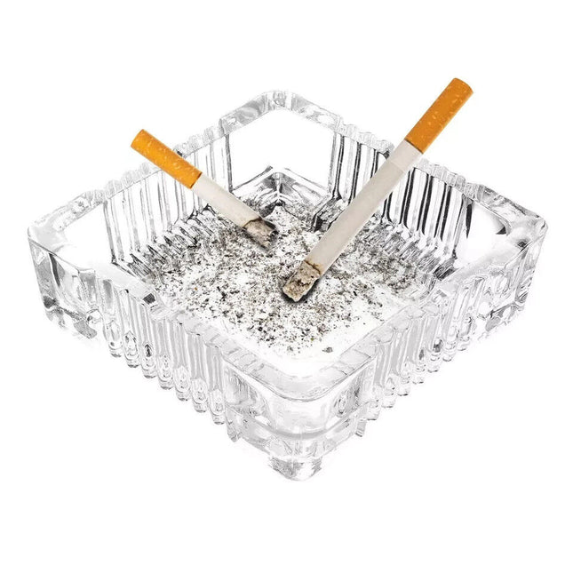 Square Cut Glass Ashtray Clear Smoker Ash Tray Stackable Home Bar 15 x 15cm