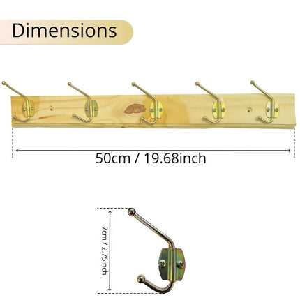 Strong Wooden Wall Coat Hangers Clothes Pine Wood Rack Hooks Pegs 10 Hooks