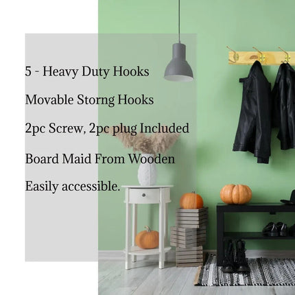 Strong Wooden Wall Coat Hangers Clothes Pine Wood Rack Hooks Pegs 10 Hooks