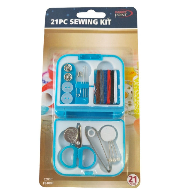 Travel Sewing Kit 21pc Thread Needles Mini Case With Scissors Tape Pins Set