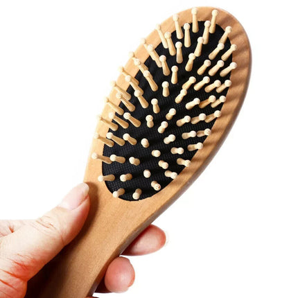 Wooden Bamboo Hair Vent Brush Keratin Care Spa Massager Comb Black